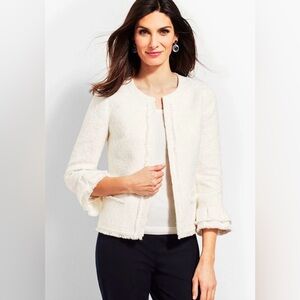 Talbots Women’s White Tweed Ruffle Sleeve Blazer Jacket Workwear Office 16P